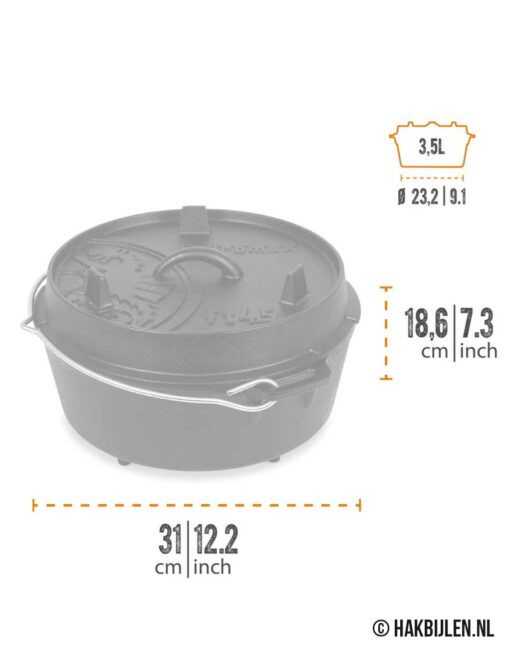 Dutch Oven FT4.5 3,5Liter Met Pootjes Gietijzer Petromax