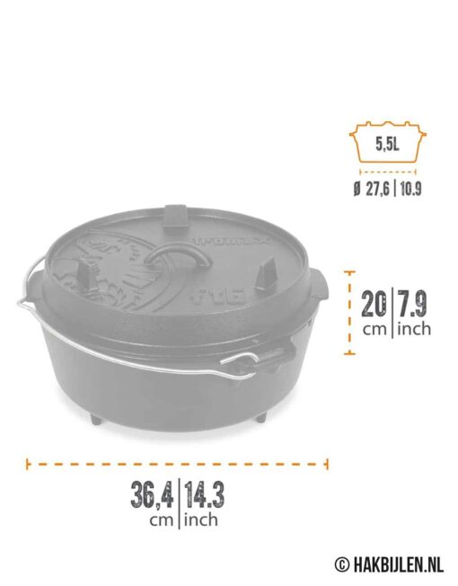 Dutch Oven FT6 5,5Liter Met Pootjes Gietijzer Petromax