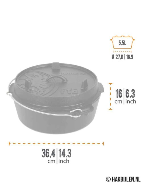 Dutch Oven FT6-T 5,5Liter Platte Bodem Gietijzer Petromax